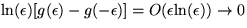 ${\rm ln}(\epsilon) [g(\epsilon)-g(-\epsilon)]=O(\epsilon {\rm ln}(\epsilon))\to 0$