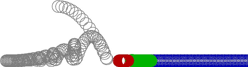 Elevation view of impact of four balls