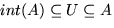 $int(A) \subseteq U \subseteq A$